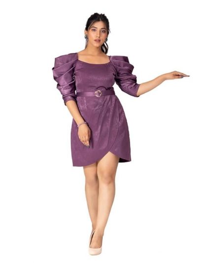 FOR YU Women's Midi Bodycon Dress One Piece Dress for Women | Mauve Mini Dress with Cowl Sleeve