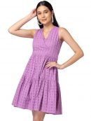 FabAlley Women Lilac Schiffli Cotton Mini Dress
