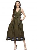 SMERA MART 100% Cotton Western Midi Dress for Women