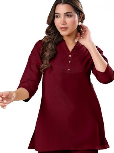 Janasya Women's Cotton Plain A-Line Top with 3/4 Sleeve, Side Slit Perfect for Casual Wear