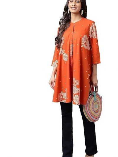 Janasya Women's Pure Cotton Floral Printed Flared Tunic