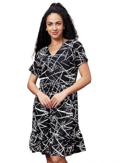 Globus Women Printed Casual V-Neck A-Line Dress