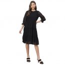 DEEBACO Women's Fit & Flare Midi Dress|Western Dress for Women|Bishop Sleeves Dress|Girl's Dress|One Piece Dress|Summer Dresses for Women Dress|Dobby Georgette Dress (Black)
