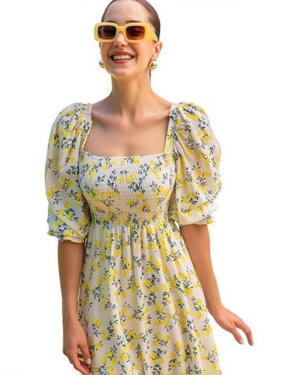 Sheetal Associates Women's Maxi Floral Print Crepe Puff Sleeves Casual Dress