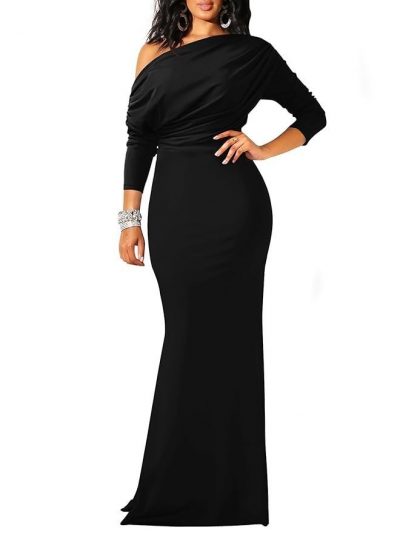 YMDUCH Women's Sexy Elegant Long Sleeve Off Shoulder Bodycon Long Evening Formal Dress
