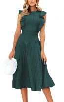 ECOWISH Womens Dresses Elegant Wedding Cocktail Ruffle Cap Sleeves Summer A-Line Midi Dress, Blackish Green, Medium