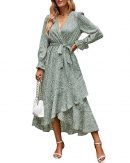 BTFBM Women Long Sleeve V Neck Boho Floral High Waist Flowy Ruffle Maxi Dresses 2024 Spring Summer Dresses with Belt