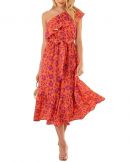 BTFBM Women's One Shoulder Maxi Dress Sleeveless Casual Summer Layered Ruffle Boho Floral Print Party Beach A-line Dresses