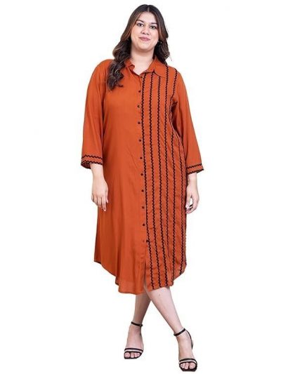 DEEBACO Solid Rayon Shirt Plus Size Dress for Women's|Shirt Collar 3/4 Sleeves Regular Fit Ankle Length Dress|Summer Western Party Casual Wear Dress for Ladies
