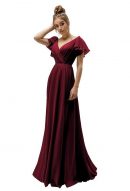 HEFANATI Women's V Neck A-Line Chiffon Bridesmaid Dresses for Wedding Ruffles Formal Evening Gown