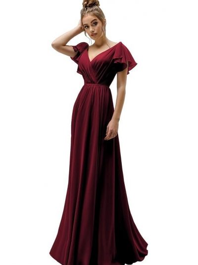 HEFANATI Women's V Neck A-Line Chiffon Bridesmaid Dresses for Wedding Ruffles Formal Evening Gown