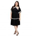 DEEBACO Solid Smocked Rayon Women's Plus Size Tiered Dress|Halter Neck Short Bell Sleeves|Summer Western Party Casual Wear Stylish Dress Collection for Ladies