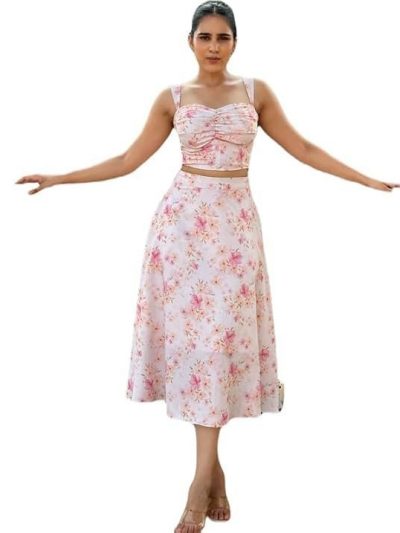 MYCLO Elsa Floral Print Co-Ord Set for Women | Premium Crushed Fabric | Soft Two-Piece Outfit in Pastel Shades for Everyday Wear
