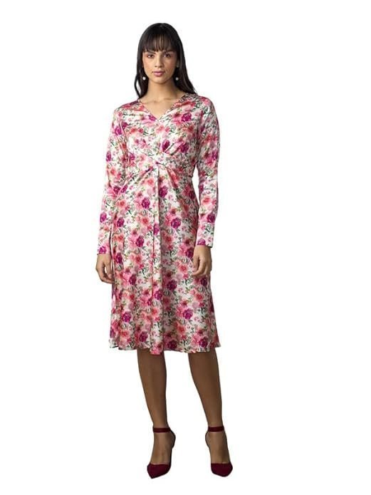 Salt attire Meghan Full Sleeve V-Neck Multicolor Floral Draped A-Line Dress