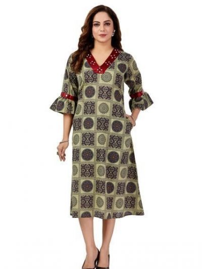 Bharat Expressions One-Piece Women Dress | Bandhani Print Ethnic Kurti Dress | One Piece Dress| One Piece Kurti for Women| Katha