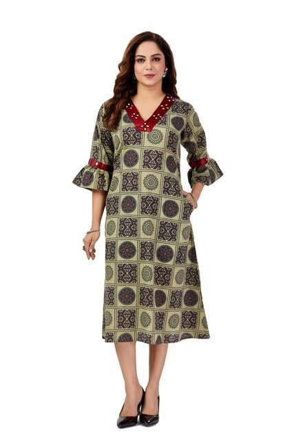 Bharat Expressions One-Piece Women Dress | Bandhani Print Ethnic Kurti Dress | One Piece Dress| One Piece Kurti for Women| Katha