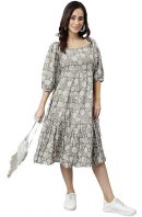 Janasya Women's Pure Cotton Floral Printed Tiered Dress