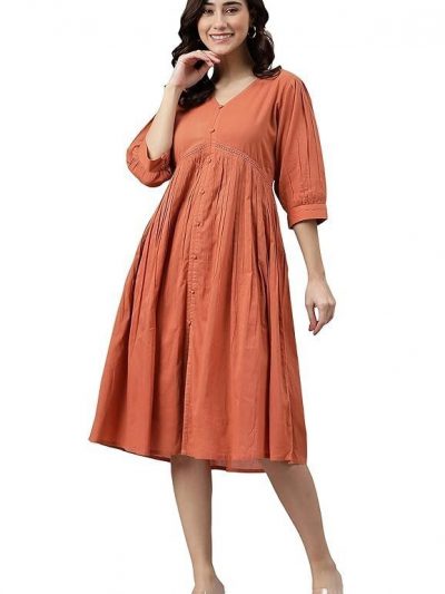 Janasya Women's Fit and Flare Knee Length Dress