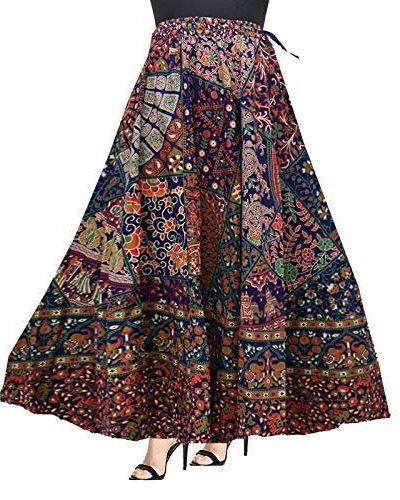 Ukal Cotton Printed Wrap Long Regular Fit Skirt for Women (Free Size, Multicolored)
