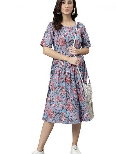 Janasya Women's Fit and Flare Knee Length Dress