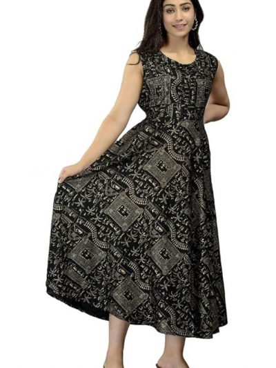 JALMALA’s Free Size Calf-Length Dress: Tribal Print, Round Neck-line, Extra Sleeves Attached Inside, Waist Belt Adjustable Fit || Kurti, Kurta, Dress or Gown for Teenage Girls & Women