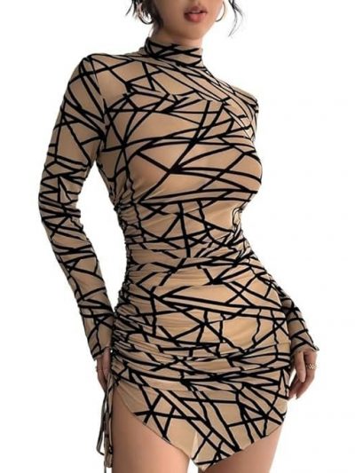 Mastyle® Women’s Side Drawstring Stand-Up Collar Mini Dress | Long Sleeve | Slim-Fit & A-Line Design | Soft & Breathable Fabric | Stylish & Comfortable