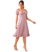 Dream Beauty Fashion Women's Polyester Printed A-line Square Neck Half Sleeve Knee-Long Dress (Dress Momo)